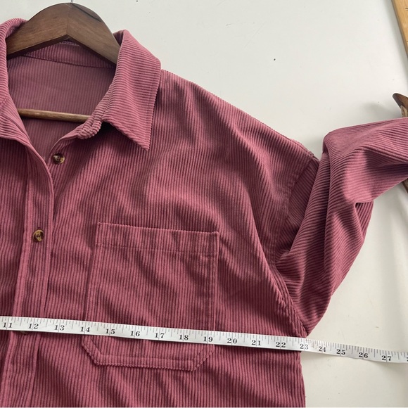 Corduroy Rose Pink Crushed Button Front Lightweight Boutique Shaket Jacket Sz M - Picture 6 of 6